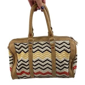 Vegan Leather Handbag Purse Crochet Chevron Stripe Pattern Hippie Boho Style